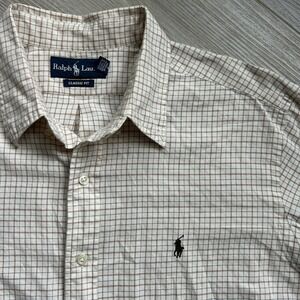 Ralph Lauren Flannel‎ Mens XL Beige & Brown Plaid Button Down Classic Fit ***